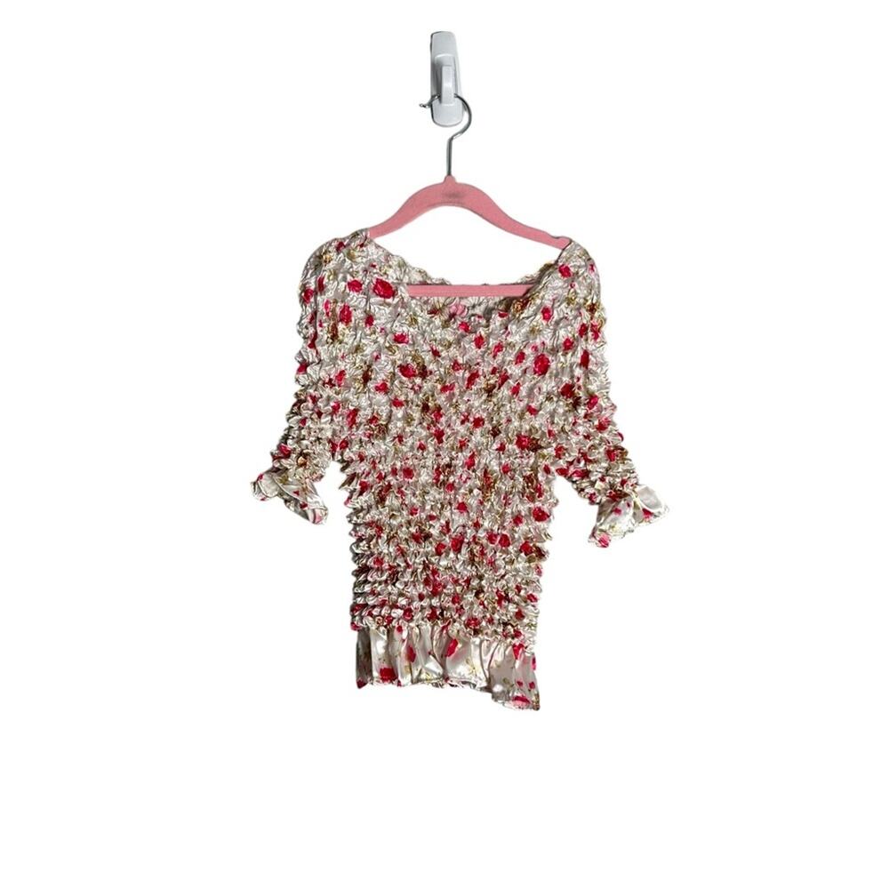 Y2K Floral Ruffle Sleeve Bubble‎ Shirt